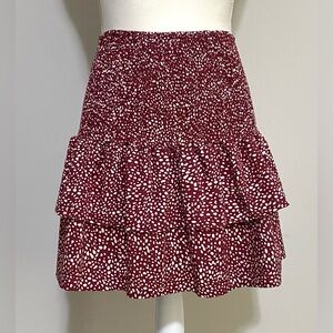 Romwe Womens S Dark Red/White Dot RuffleSkirt Boho-chic Preppy Classic Fall